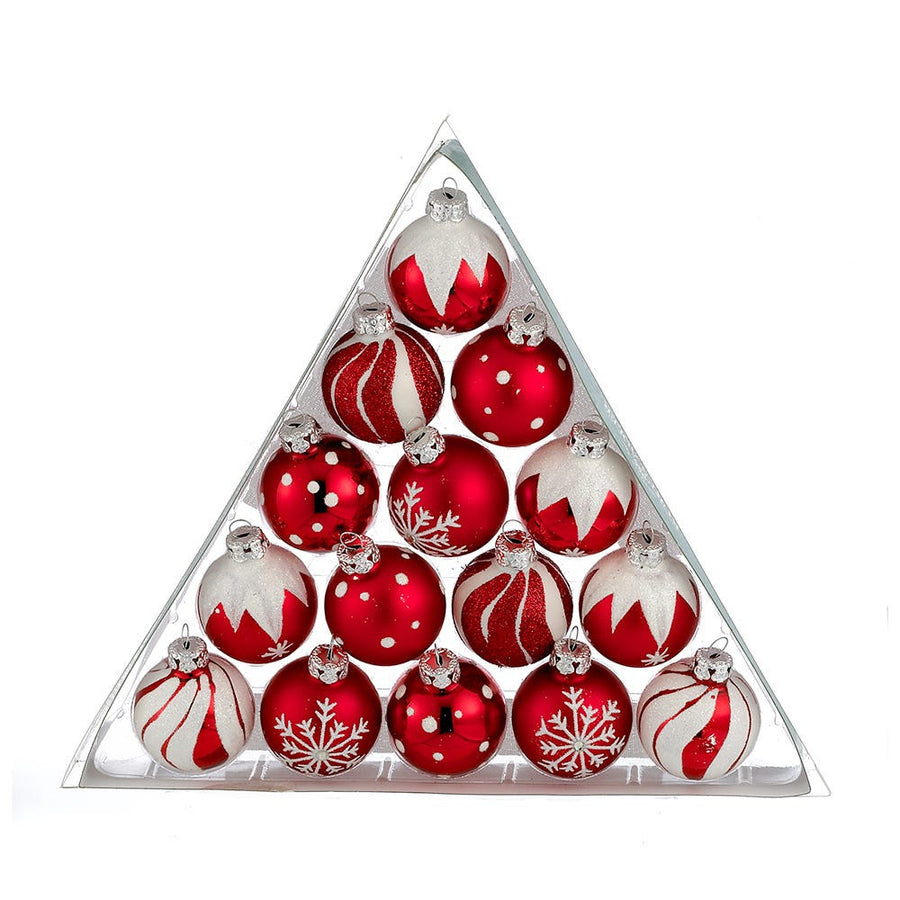 Miniature Red & White Decorated Glass Ball Ornaments