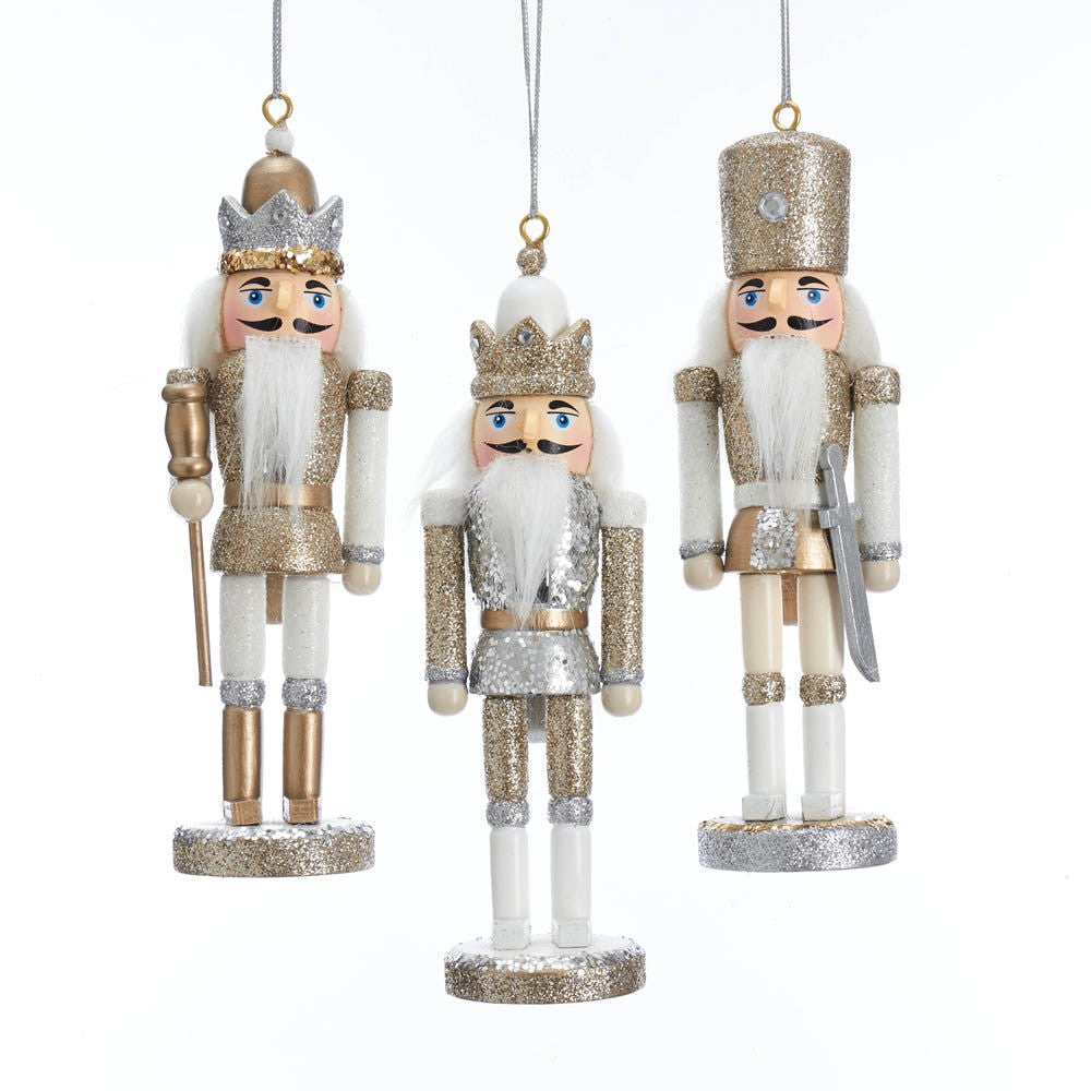 6“ Champagne, Silver and White Nutcracker Ornaments