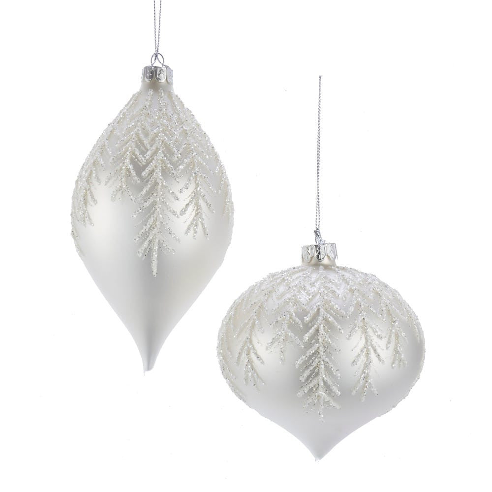 Glass Silver and White Onion and Drop Ornaments