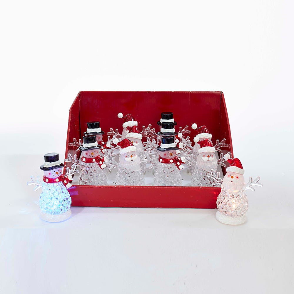 Battery Operated LED Color Changing Light-Up Snowman/Santa 12-Piece Set