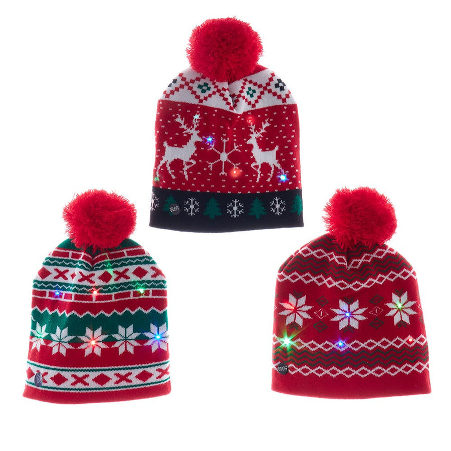 Battery Operated LED Christmas Pattern Knit Hats