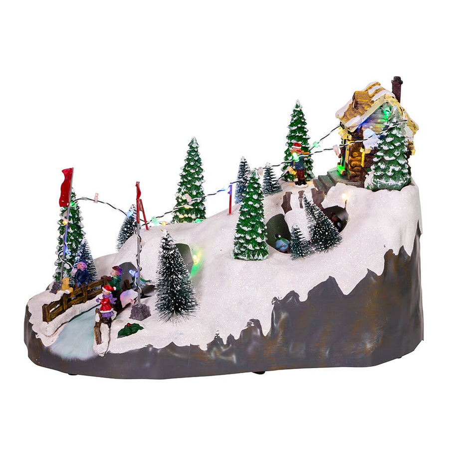 Battery Operated LED Musical Skiing Village