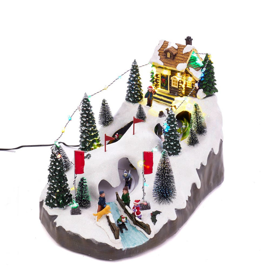 Battery Operated LED Musical Skiing Village