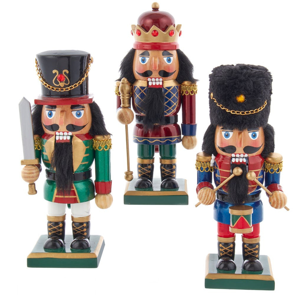 9“ Red, Black and Green Soldier and King Nutcrackers