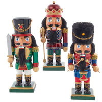 9“ Red, Black and Green Soldier and King Nutcrackers