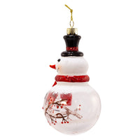 Glass Snowman With Cardinal and Chickadee Ornaments