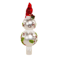12“ Un-Lit Glass Holly Leaves and Cardinal Finial Treetop