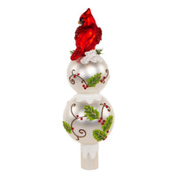12“ Un-Lit Glass Holly Leaves and Cardinal Finial Treetop