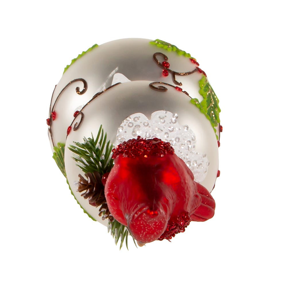 12“ Un-Lit Glass Holly Leaves and Cardinal Finial Treetop