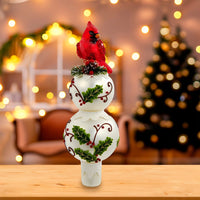12“ Un-Lit Glass Holly Leaves and Cardinal Finial Treetop