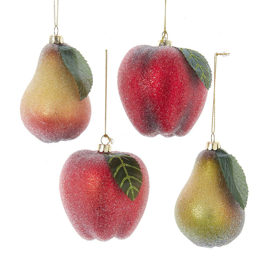 Glass Frosted Pear & Apple Ornaments