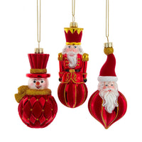 Glass Red & Gold Santa, Snowman & Nutcracker Ornaments