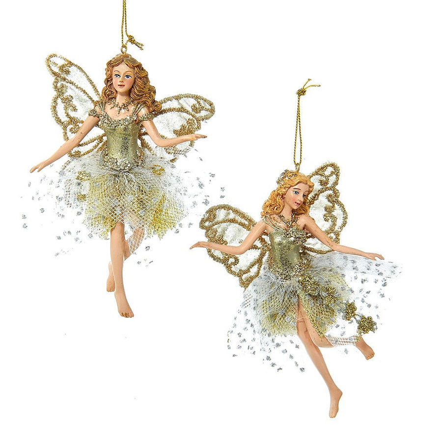 Glittered Platinum Fairy Ornaments