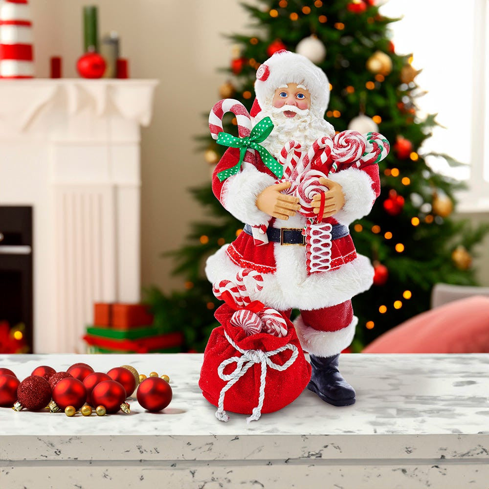 10.5“ Fabriché™ Santa With Christmas Candy and Bag