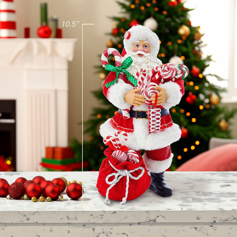 10.5“ Fabriché™ Santa With Christmas Candy and Bag