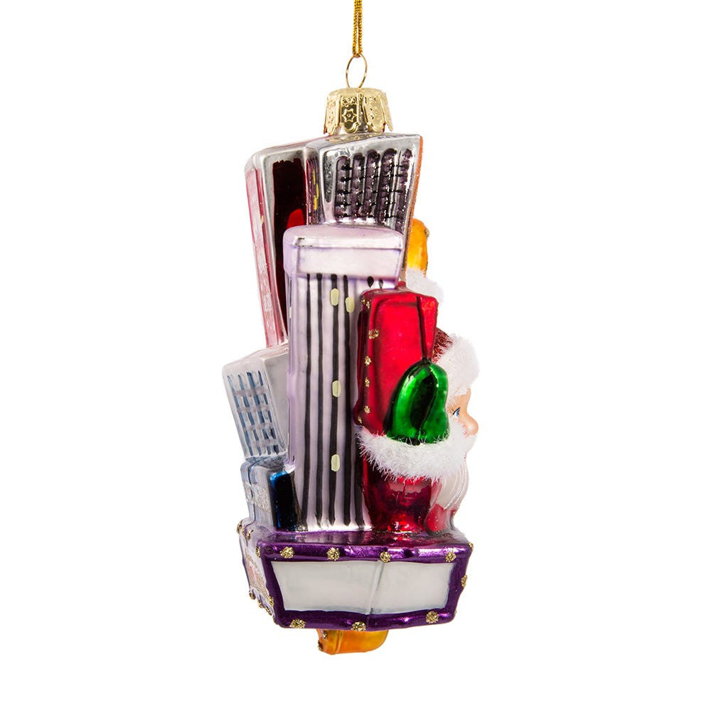 Santa On Broadway Sign Glass Ornament
