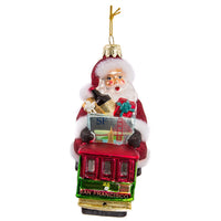 San Francisco Trolley With Santa Glass Ornament