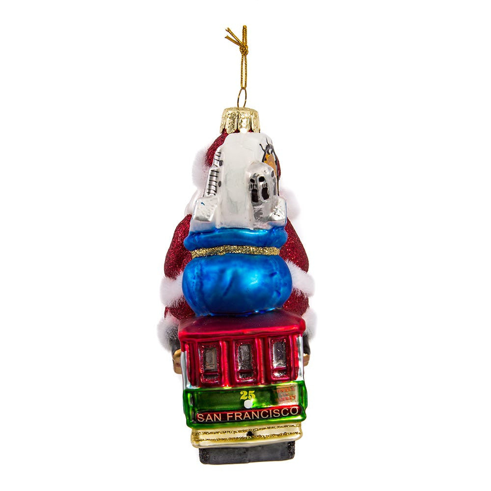 San Francisco Trolley With Santa Glass Ornament