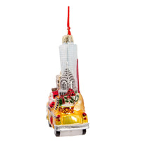 NYC Santa In Taxi Glass Ornament