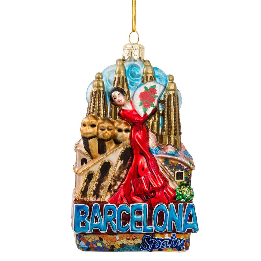 Barcelona Cityscape Glass Ornament