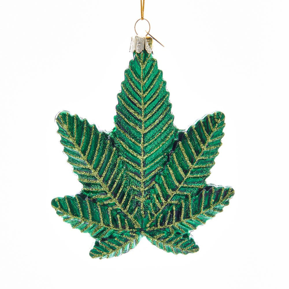 Noble Gems™ Glass Cannabis Leaf Ornament