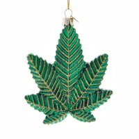 Noble Gems™ Glass Cannabis Leaf Ornament