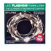 17' Battery Operated 50L Cool White LED Fairy Twinkle Silver Wire Light Set In PDQ