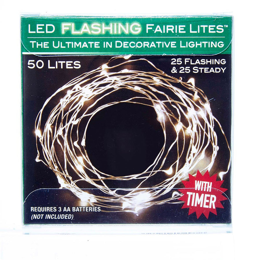 17' Battery Operated 50L Cool White LED Fairy Twinkle Silver Wire Light Set In PDQ