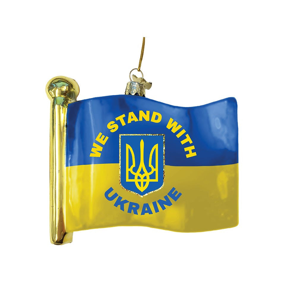 We Stand With Ukraine Flag Glass Ornament