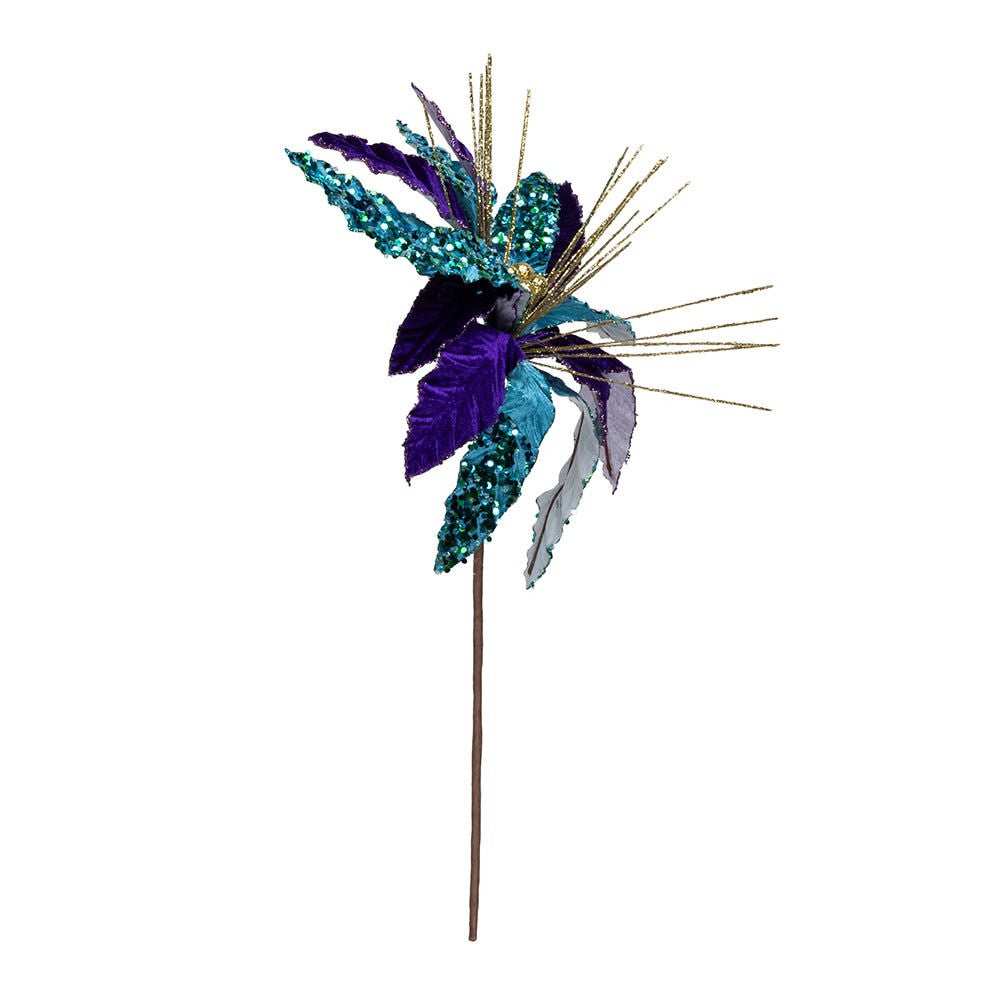 Purple, Teal, Gold Velvet Poinsettia Pick