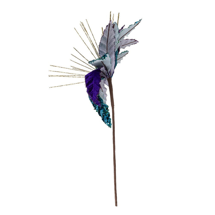 Purple, Teal, Gold Velvet Poinsettia Pick