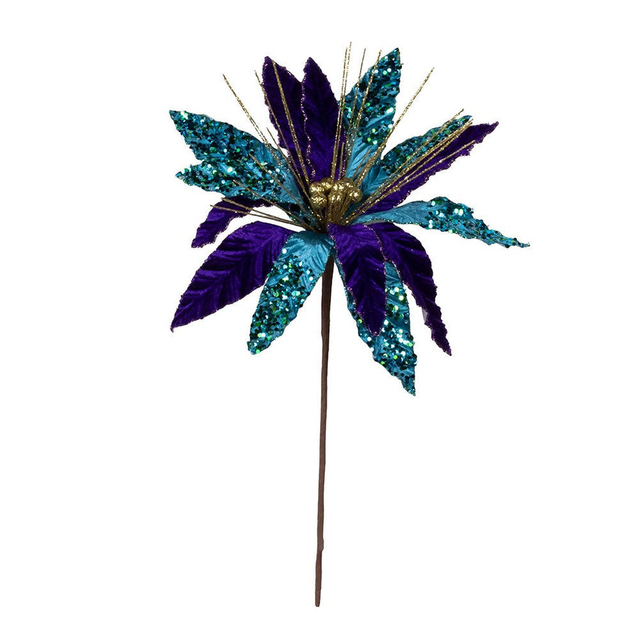 Purple, Teal, Gold Velvet Poinsettia Pick