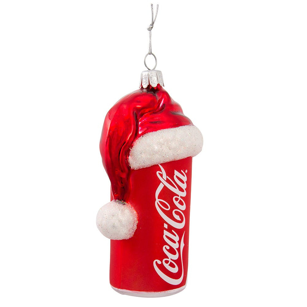 Coca-Cola® Glass Can With Santa Hat Ornament