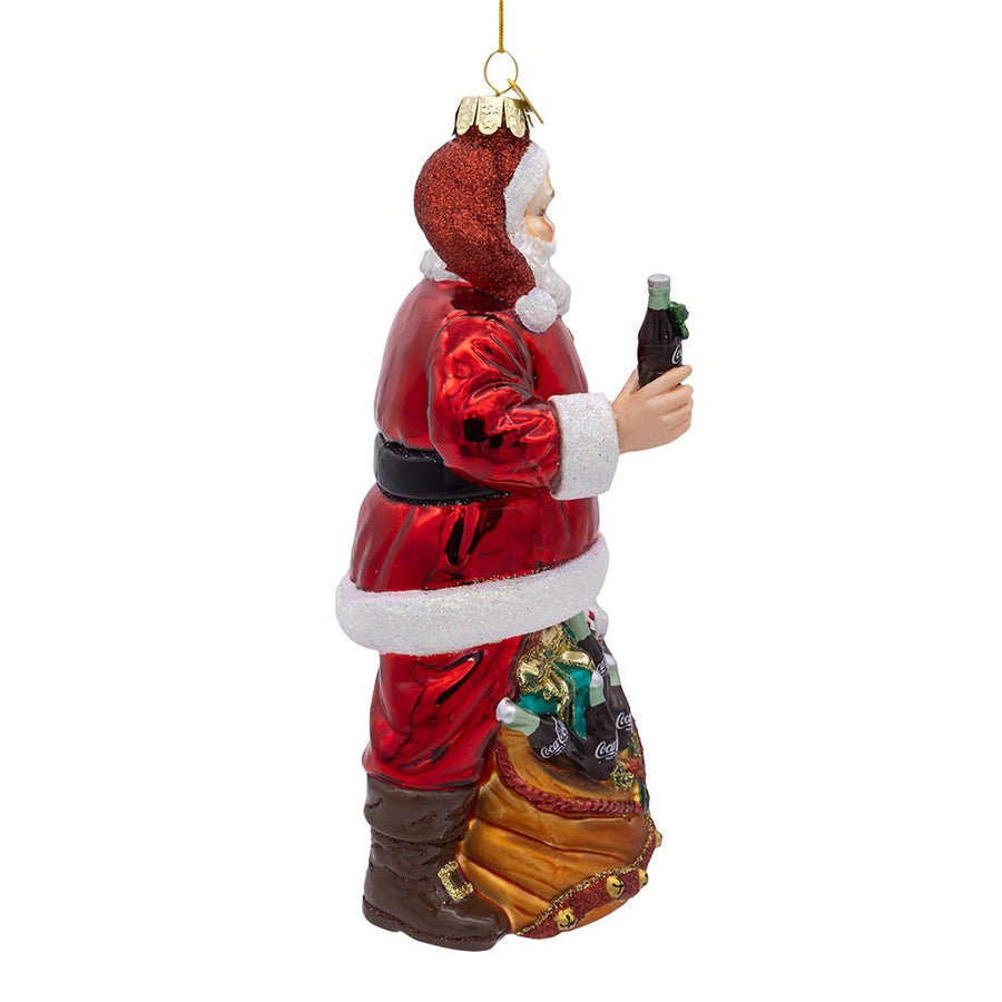 Coca-Cola® Glass Santa With Bag Ornament