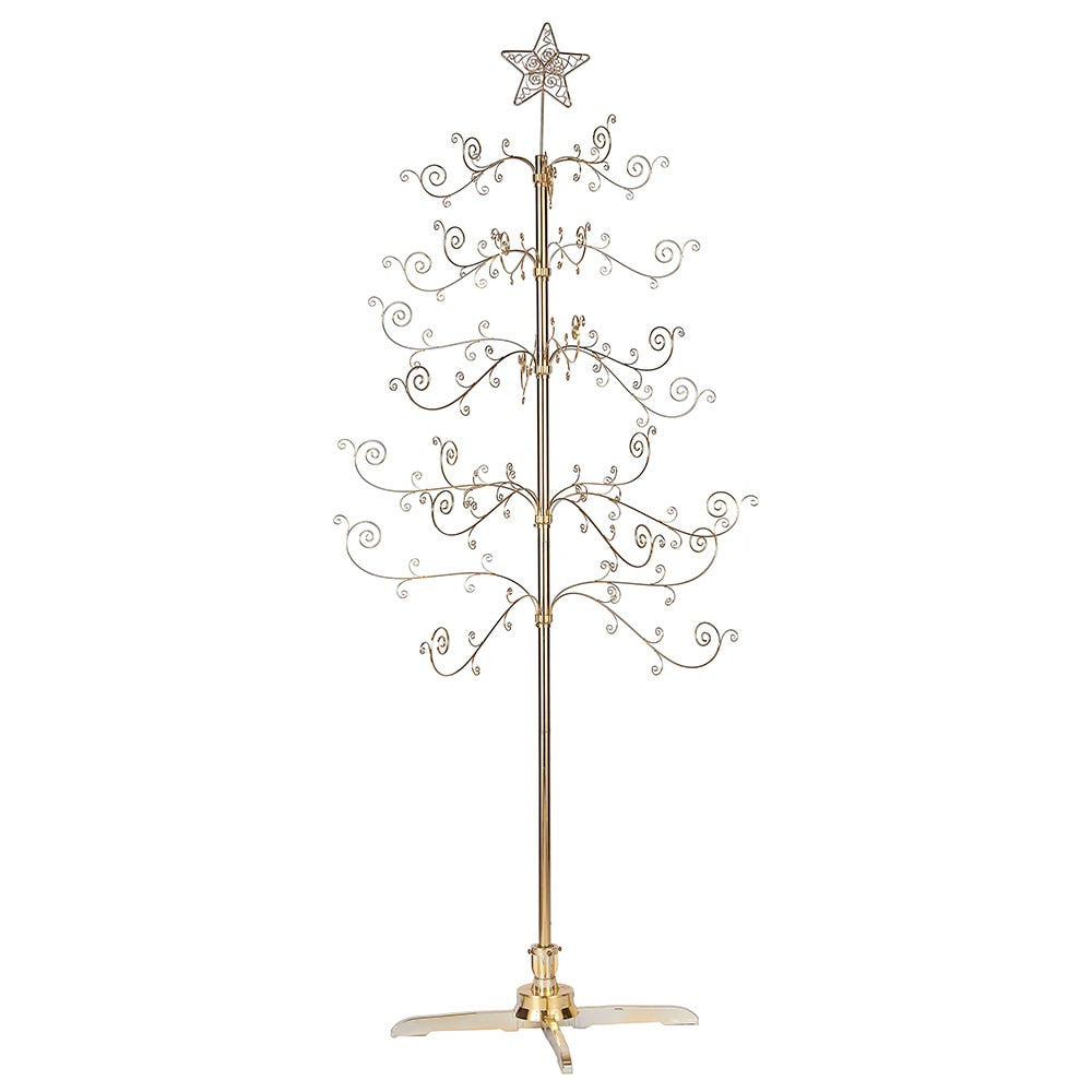 7' Un-Lit Revolving Gold Metal Ornament Display Tree