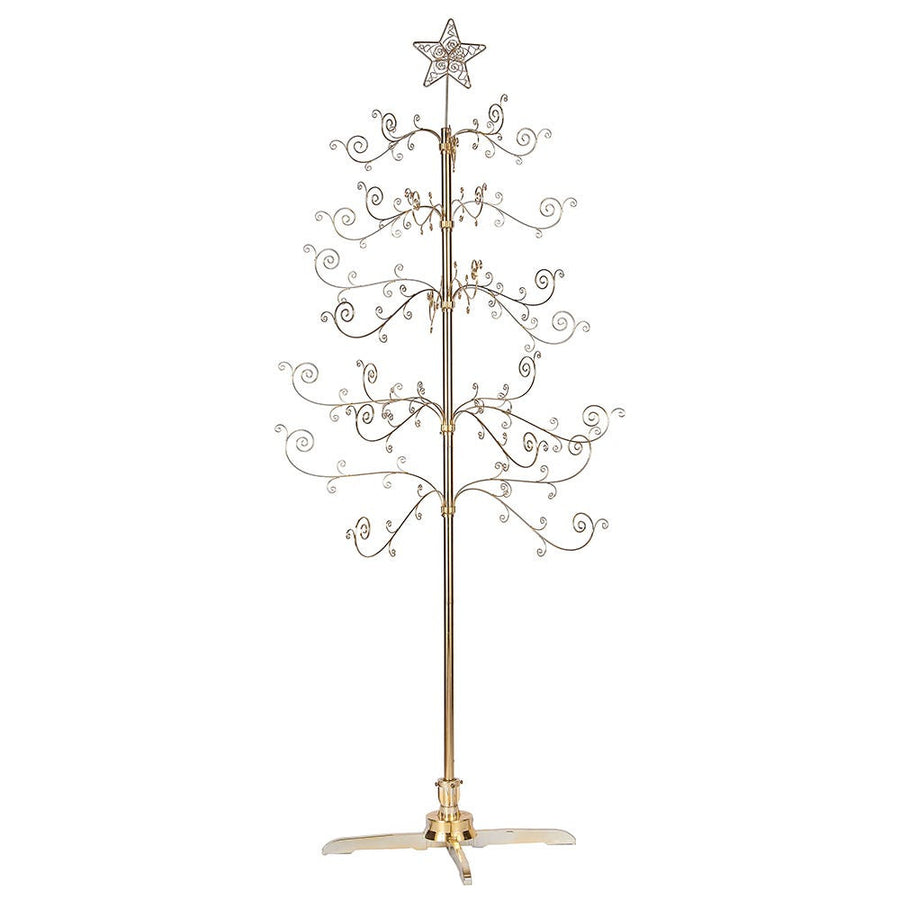7' Un-Lit Revolving Gold Metal Ornament Display Tree