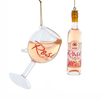 Rosé  Glass Wine Bottle and Wine Glass Ornament