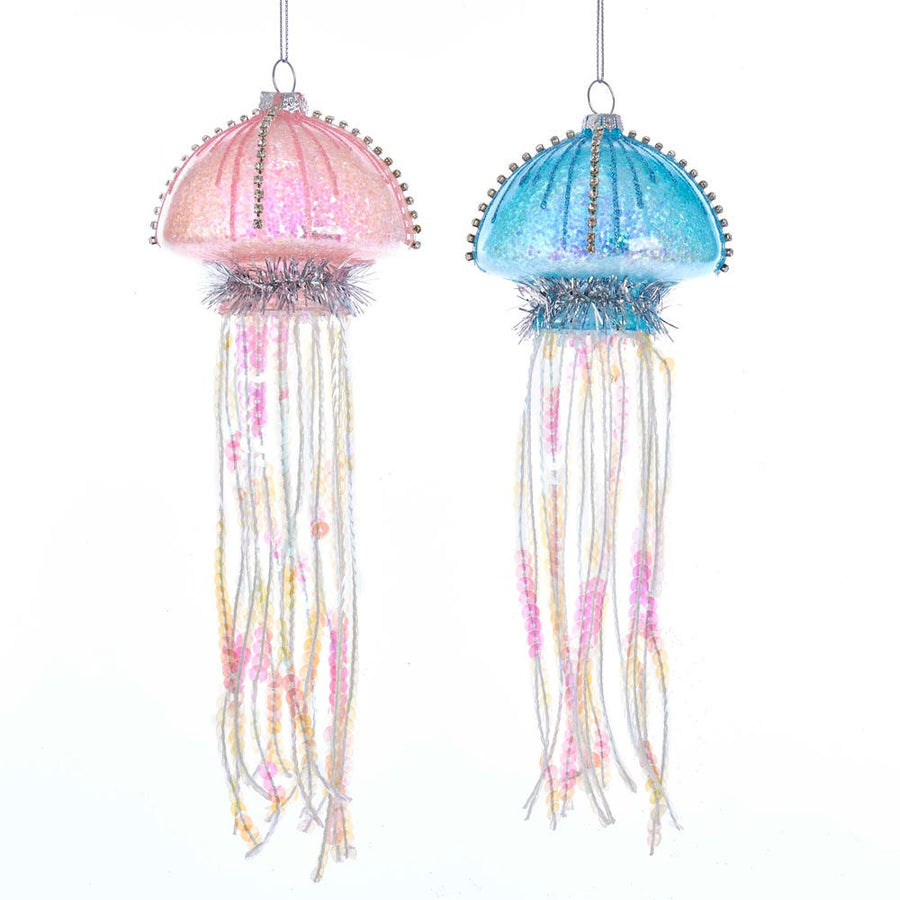 Glass Blue and Pink Jellyfish Ornaments