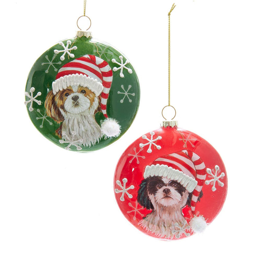 80MM Glass Shih-Tzu Christmas Disc Ornaments