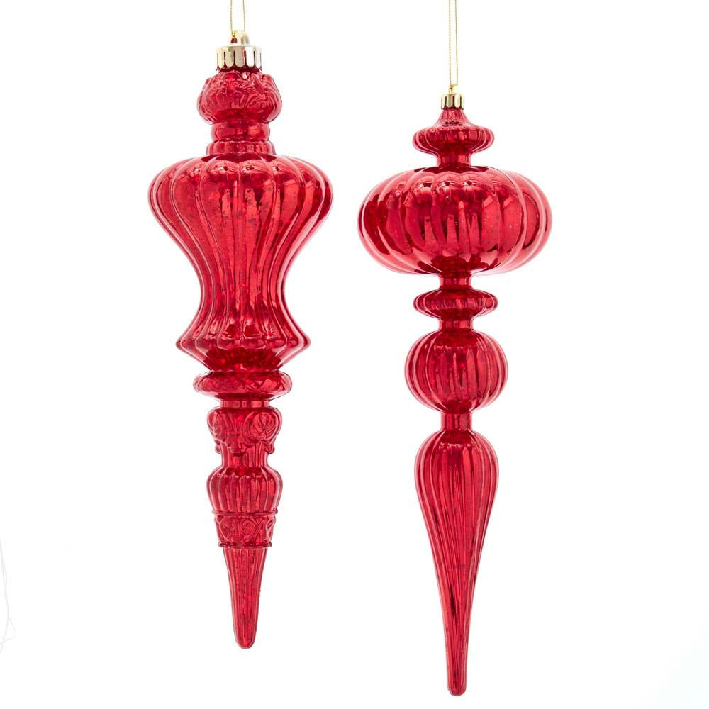 12“ Red Distressed Finish Finial Ornaments