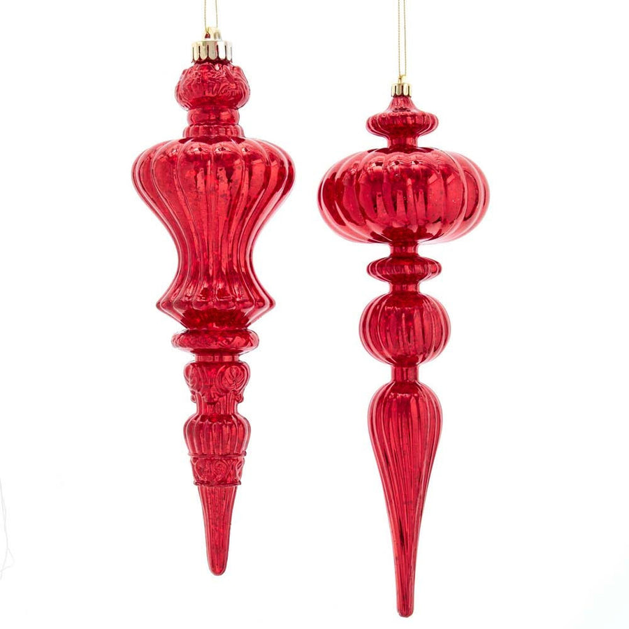 12“ Red Distressed Finish Finial Ornaments