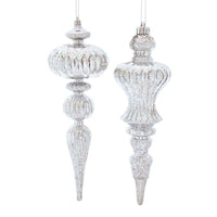 12“ Plastic Silver Distressed Finish Finial Ornaments