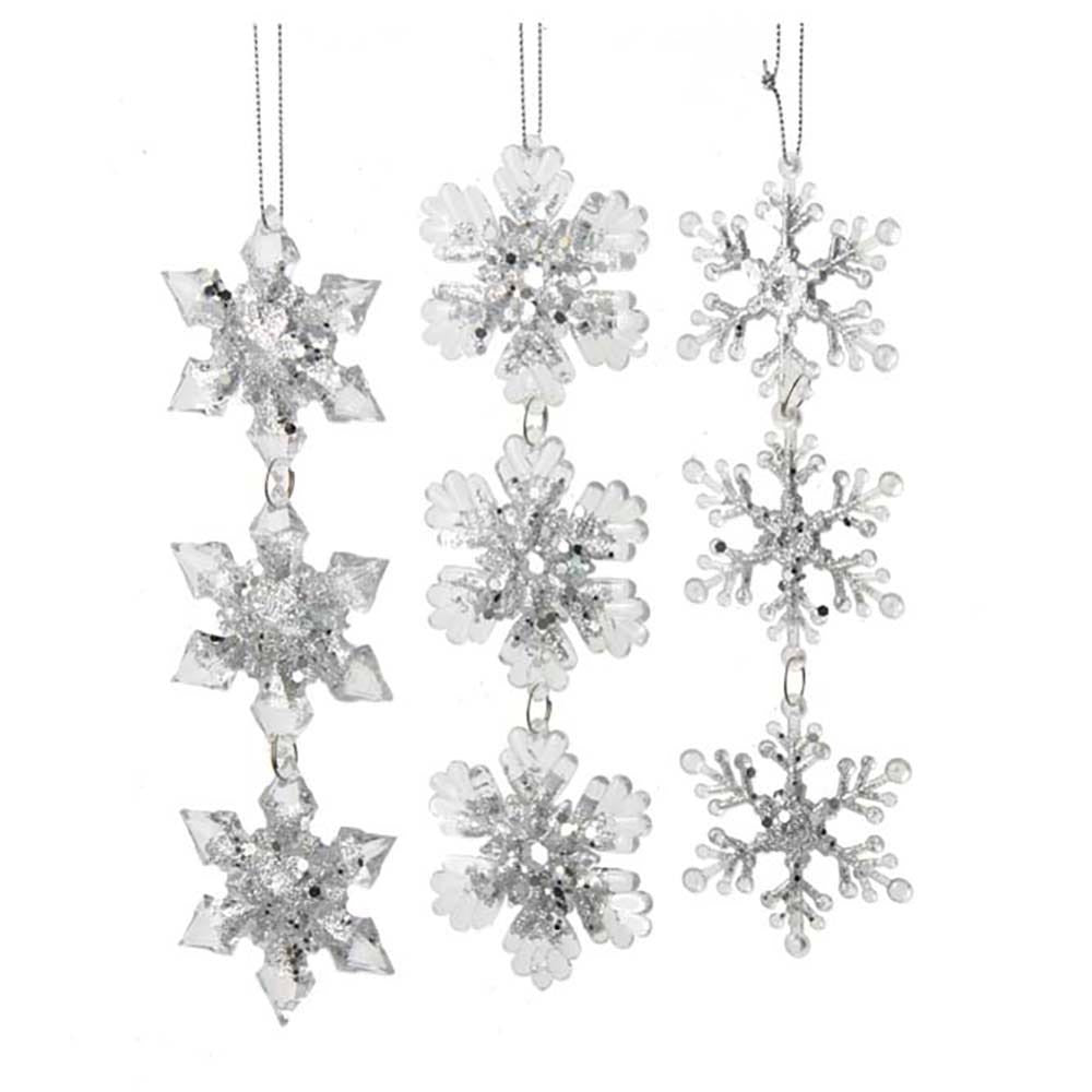 Ice Silver and Clear Snowflake Ornaments