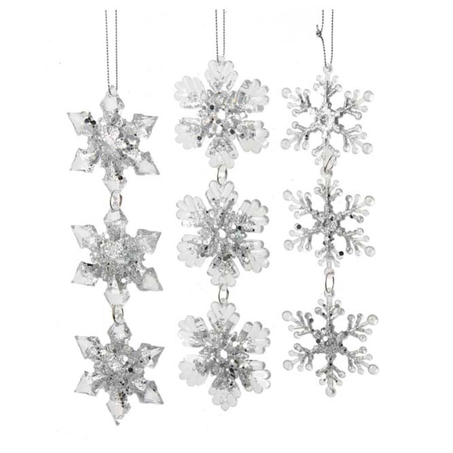 Ice Silver and Clear Snowflake Ornaments