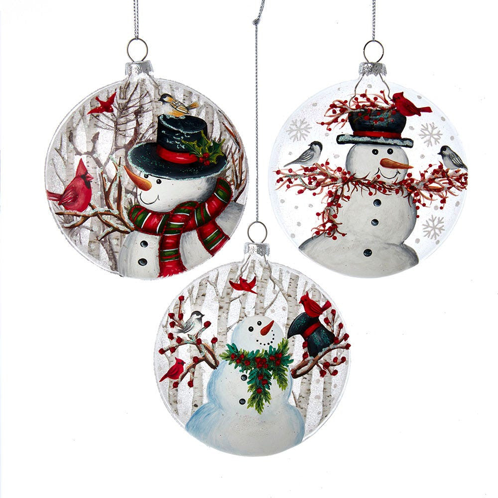 Glass Snowman With Birds Ornaments
