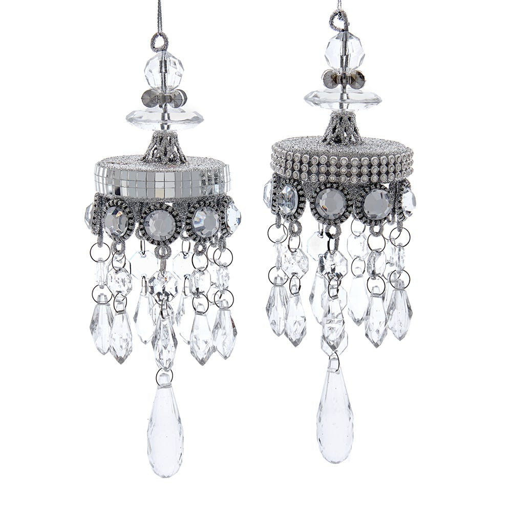 Silver Metal Chandelier With Clear Drop Ornaments