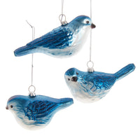 Glass Glittered Blue Bird Ornaments