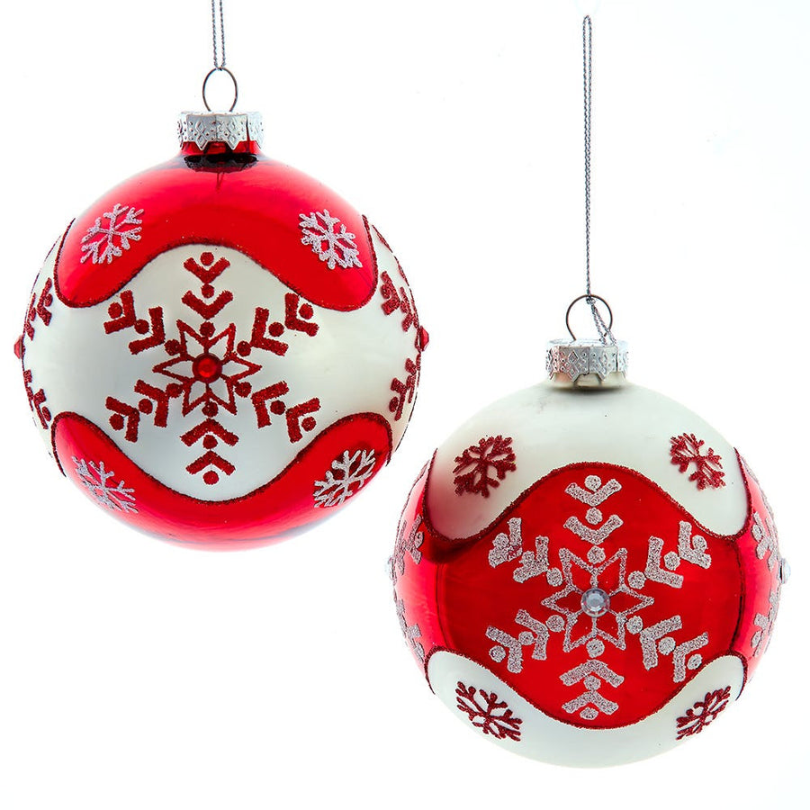 100MM Glass Red & White Snowflake Ball Ornaments