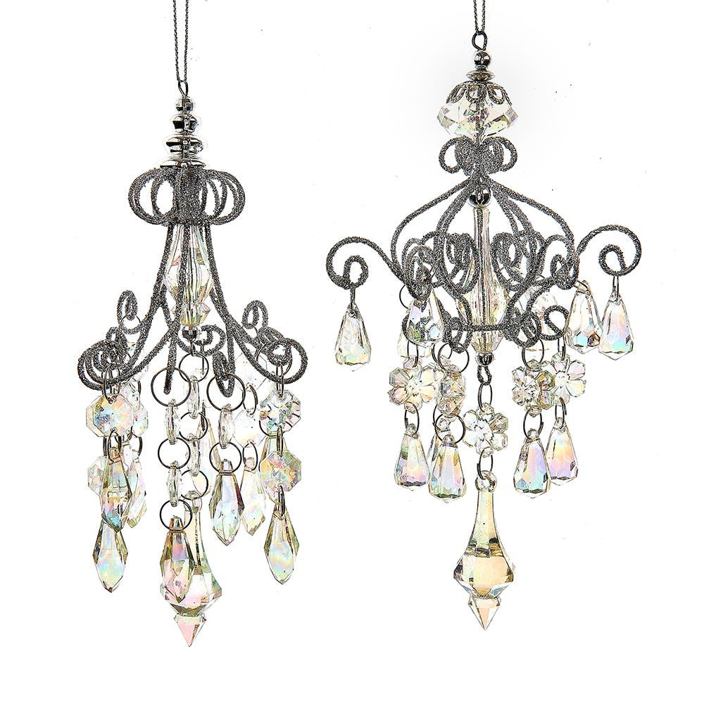 Metal Opalescent Chandelier With Gemstones Ornaments