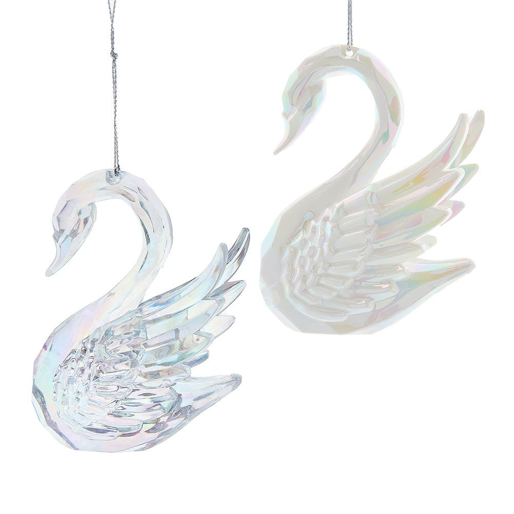 Opalescent White & Clear Swan Ornaments